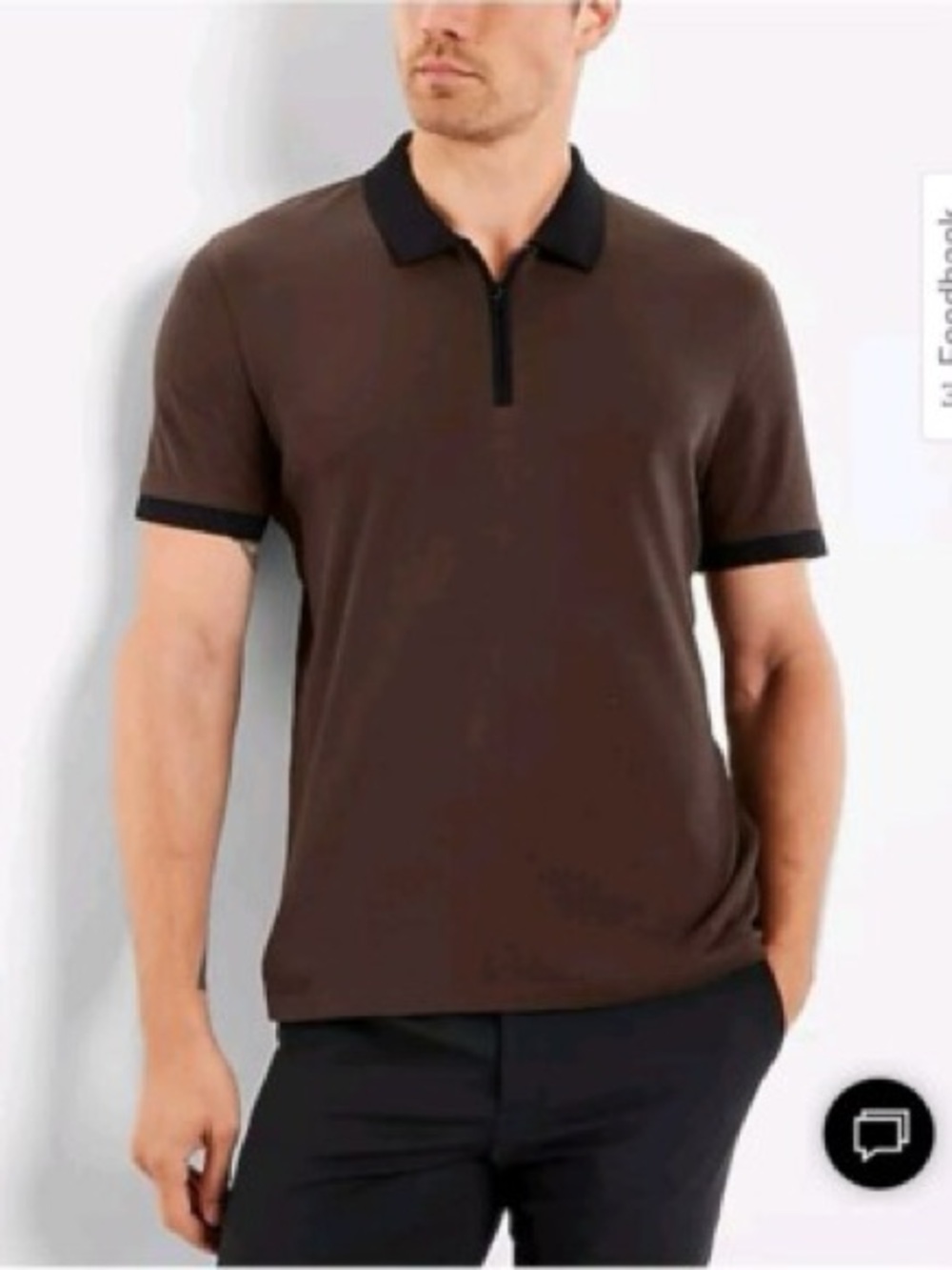 NWT Express Men's Zip Front Polo Shirt Short Sleeve Brown/Black